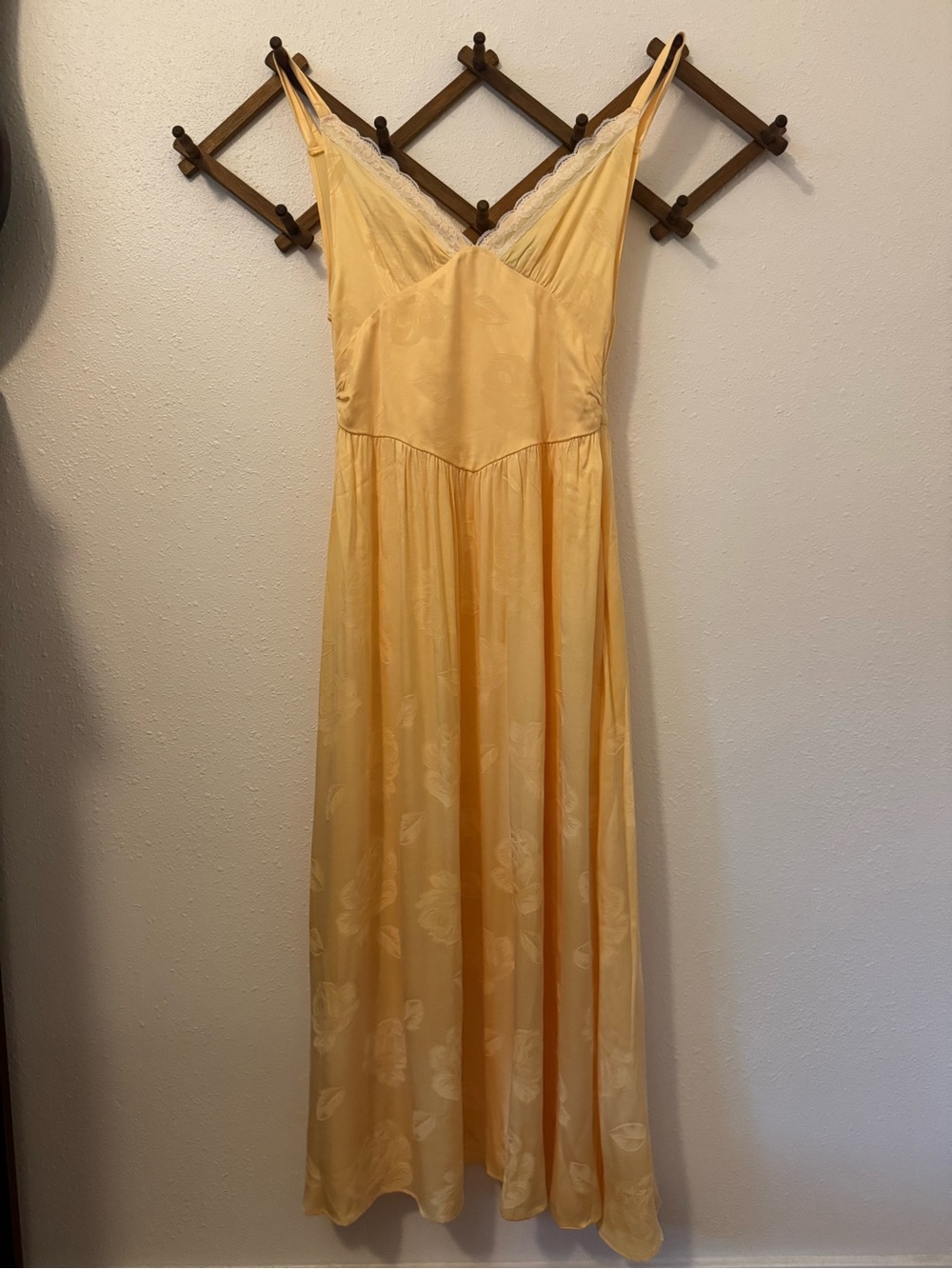 Skatie Yellow Midi Dress with Lace Trim